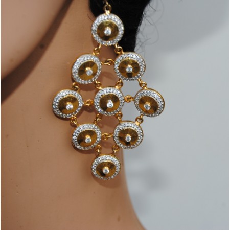  Gold Diamond Circle Dangler Earrings